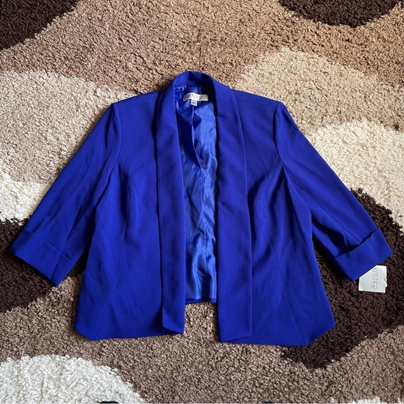 KASPER Open-Front Soft Blazer with Cuffed Sleeves Sz 14 In Royal Blue NWT - Picture 3 of 6
